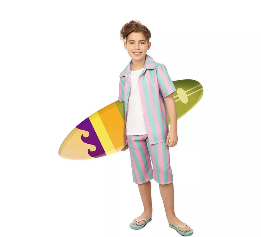 Disfraz de Surfista rosa y azul a rayas para niño