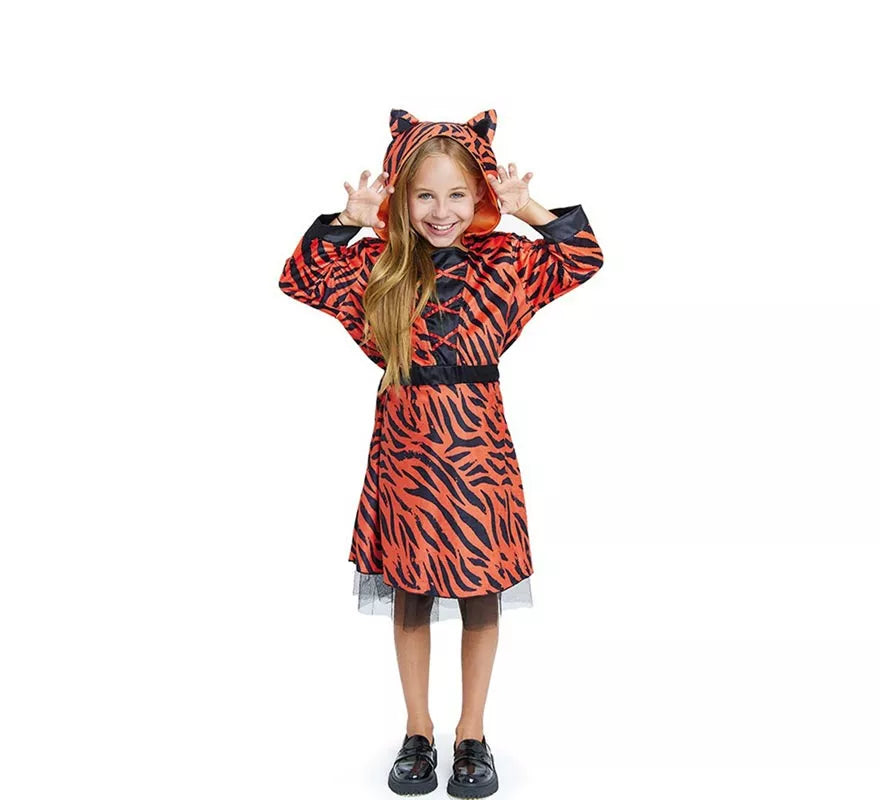 Translation missing: it.Disfraz de Tigresa en vestido con capucha para niña y adolescente