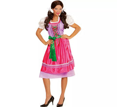 Costume Dirndl rosa e verde con grembiule per donna