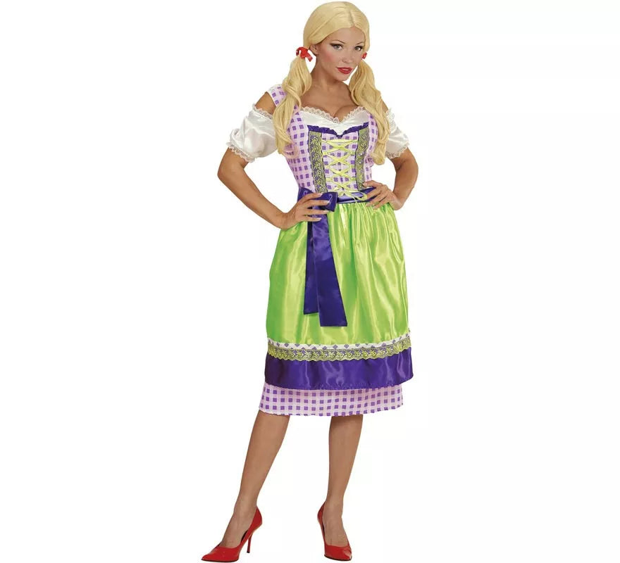 Disfraz de Tirolesa Dirndl verde y azul con delantal para mujer