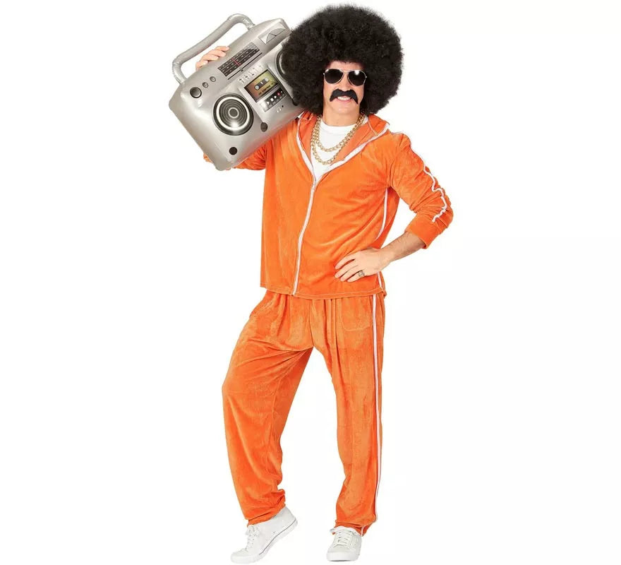 Translation missing: it.Disfraz de Traje Deportivo Años 80 naranja terciopelo para hombre