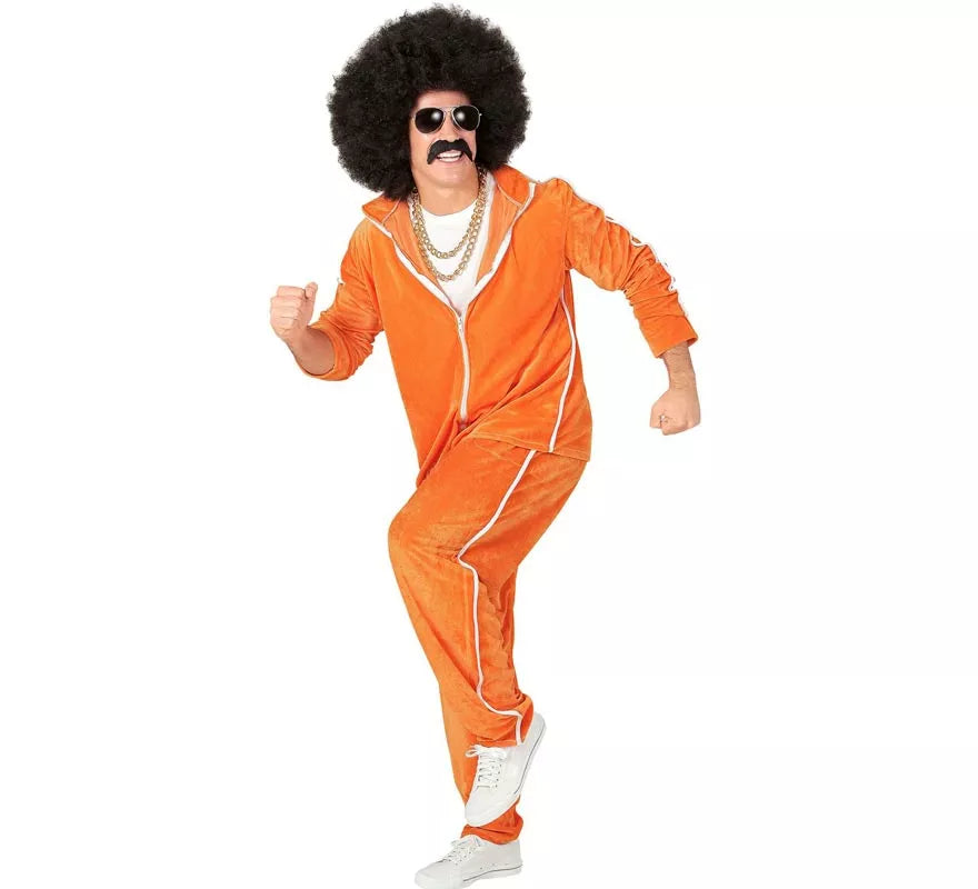 Translation missing: it.Disfraz de Traje Deportivo Años 80 naranja terciopelo para hombre