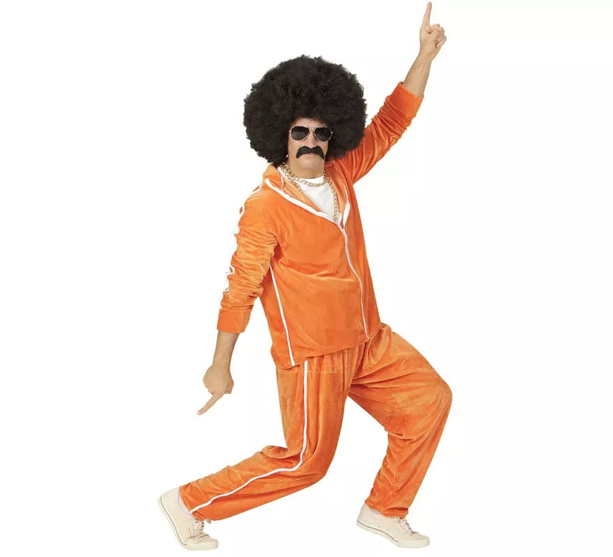 Translation missing: it.Disfraz de Traje Deportivo Años 80 naranja terciopelo para hombre