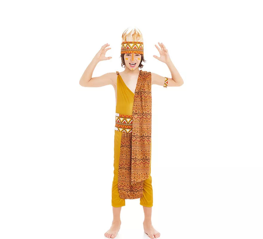Translation missing: es.Disfraz de Tribal Africano amarillo y marrón para niño