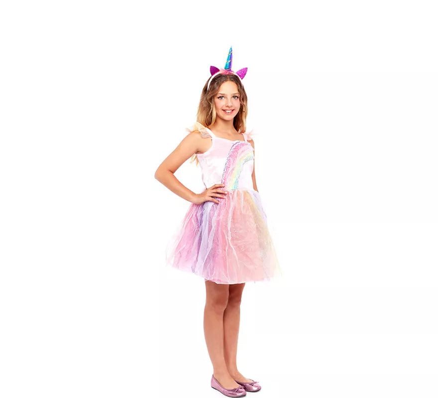 Translation missing: es.Disfraz de Unicornio Arcoíris Rosa para niña