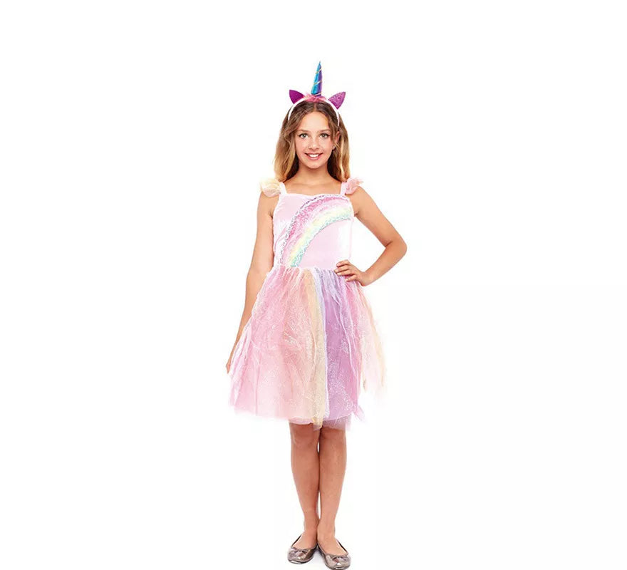 Translation missing: es.Disfraz de Unicornio Arcoíris Rosa para niña