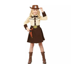 Costume da cowgirl beige e marrone con cintura per bambina