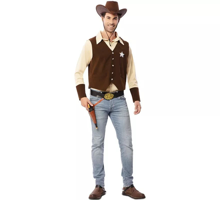 Translation missing: it.Disfraz de Vaquero Sheriff marrón para hombre