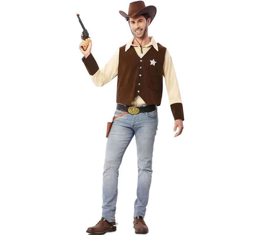 Translation missing: it.Disfraz de Vaquero Sheriff marrón para hombre