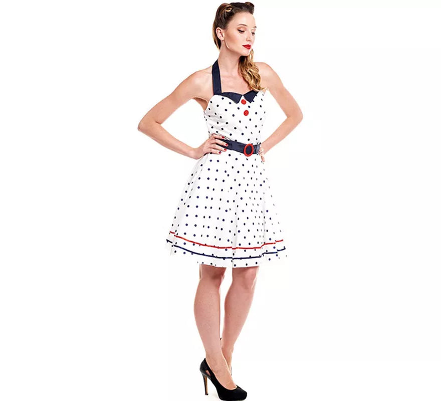 Translation missing: es.Disfraz de Vestido Blanco con Lunares Años 50 para mujer