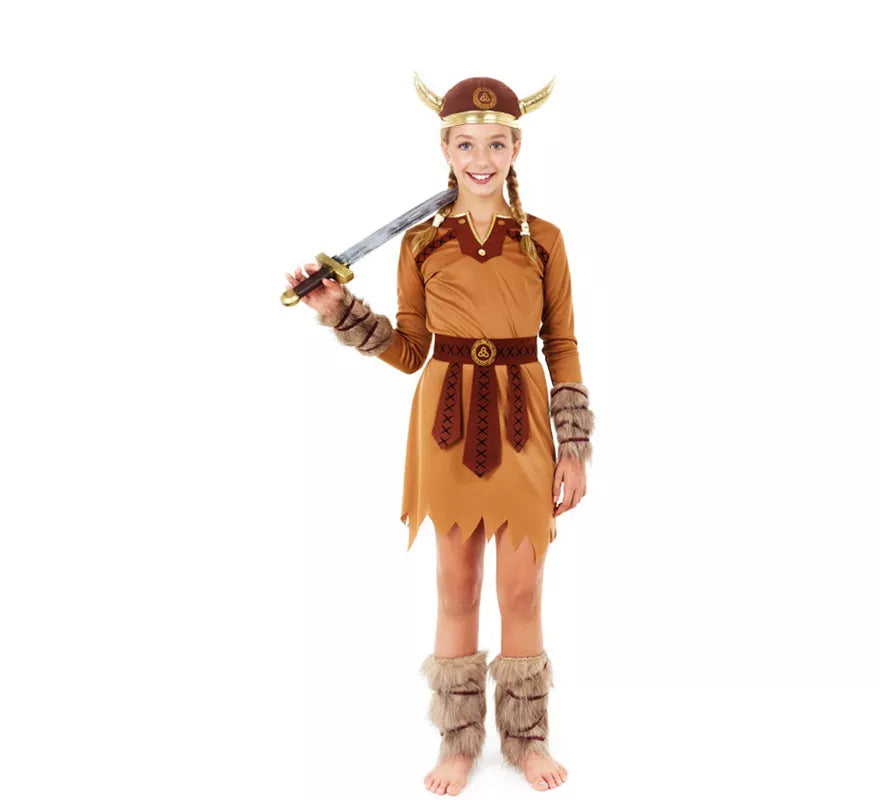 Translation missing: it.Disfraz de Vikinga Marrón Guerrera para niña