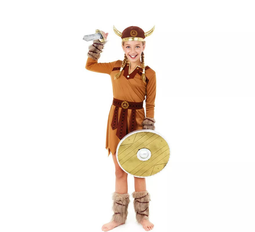 Translation missing: it.Disfraz de Vikinga Marrón Guerrera para niña
