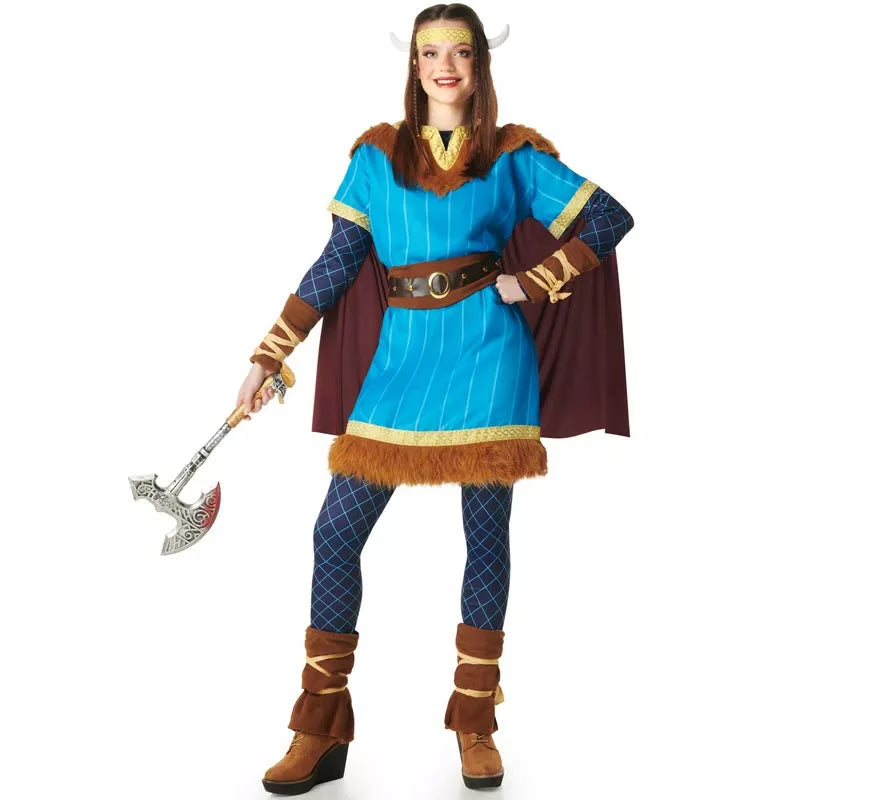 Translation missing: it.Disfraz de Vikingo azul con Capa para mujer