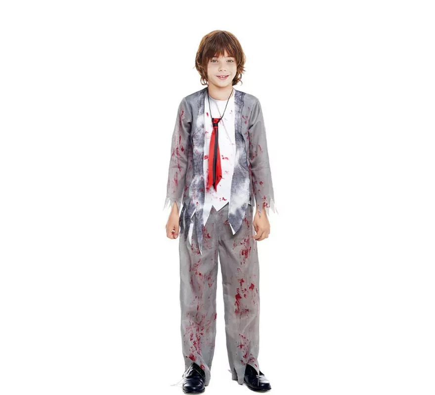 Translation missing: it.Disfraz de Zombie Colegial Gris para niño