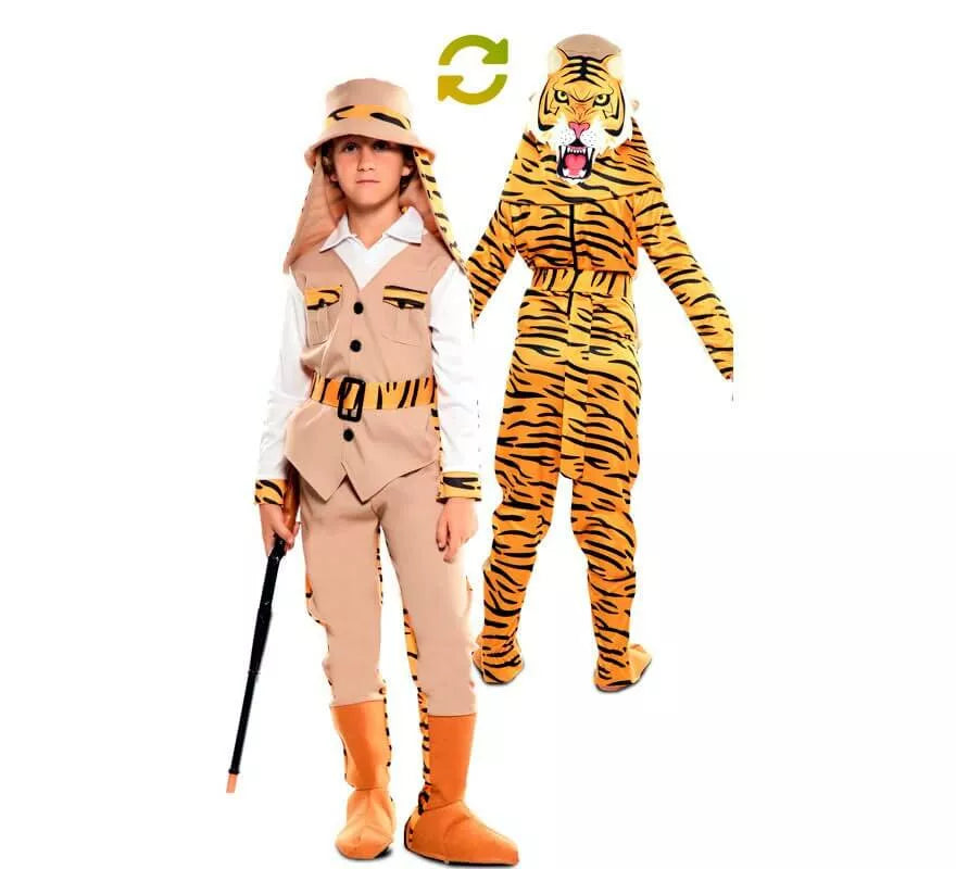 Translation missing: it.Disfraz Doble de Cazador y Tigre para niños