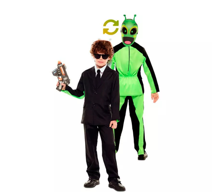 Translation missing: it.Disfraz Doble de Hombre de Negro y Alien para niño