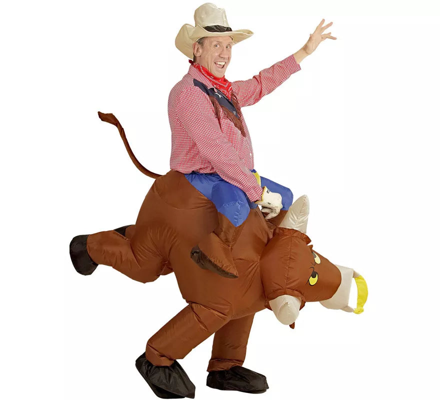 Translation missing: it.Disfraz Hinchable de Vaquero montando Toro Salvaje para adulto