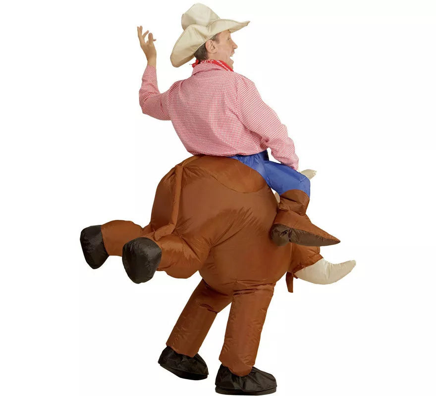 Translation missing: it.Disfraz Hinchable de Vaquero montando Toro Salvaje para adulto