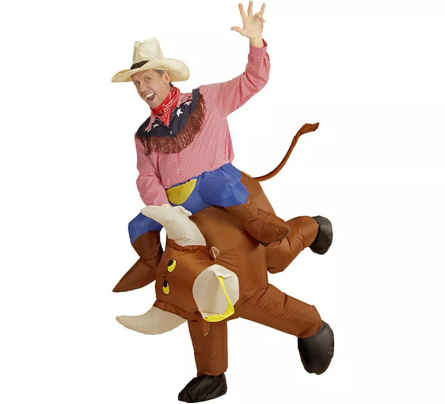 Disfraz Hinchable de Vaquero montando Toro Salvaje para adulto