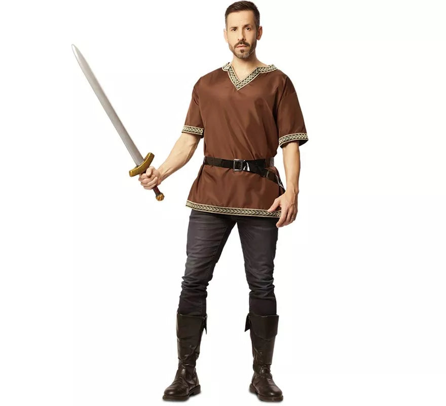Translation missing: it.Disfraz o Camisa Medieval Marrón con cinturón para hombre
