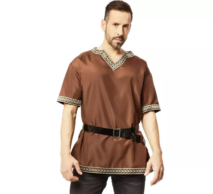 Translation missing: it.Disfraz o Camisa Medieval Marrón con cinturón para hombre