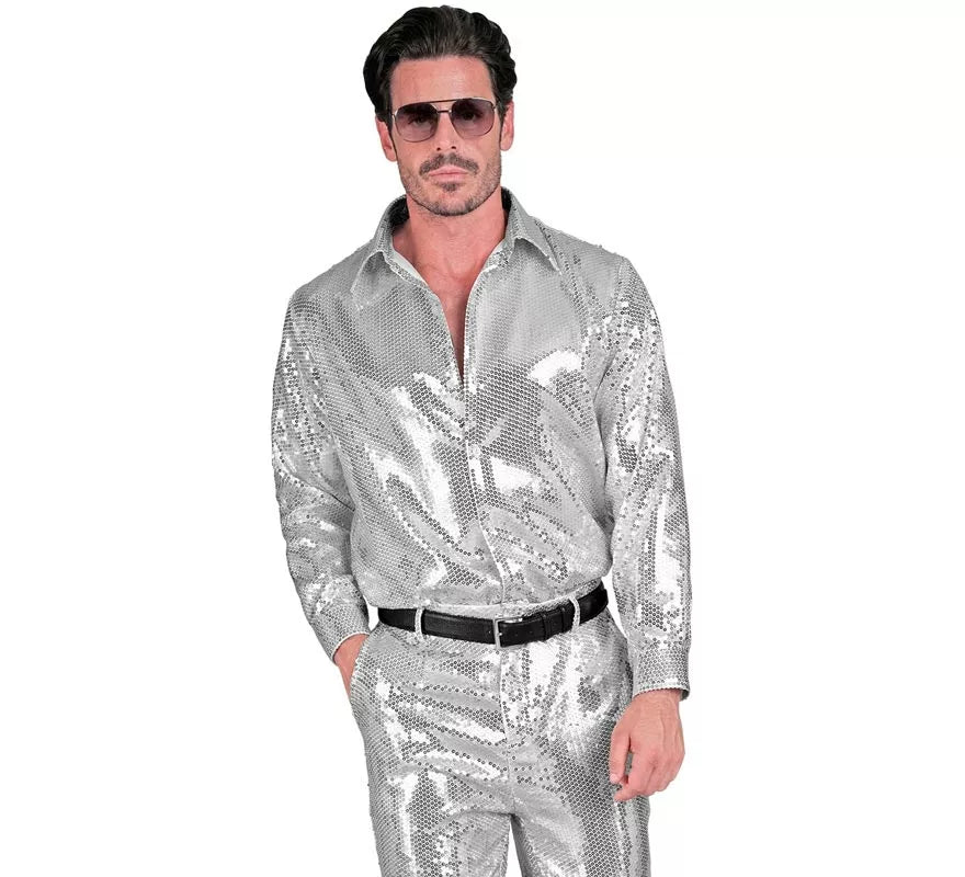 Translation missing: it.Disfraz o Camisa Moda plateada con lentejuelas para hombre