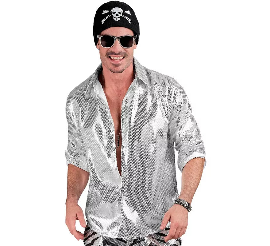 Translation missing: it.Disfraz o Camisa Moda plateada con lentejuelas para hombre