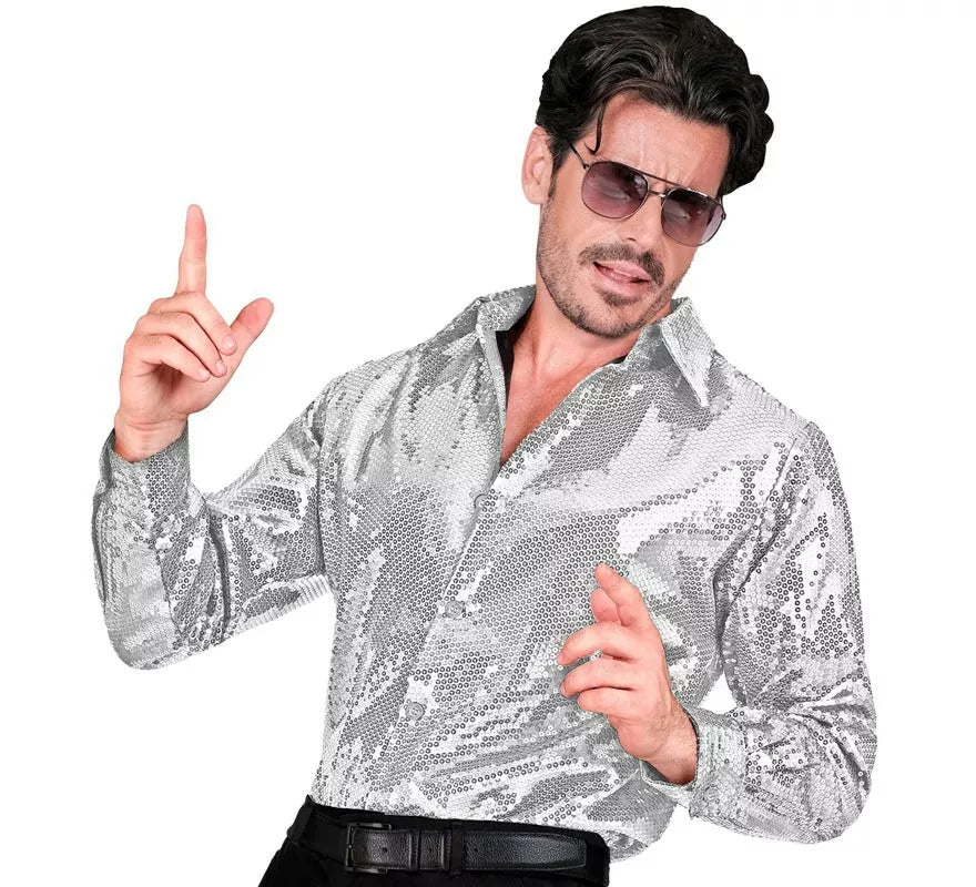 Translation missing: it.Disfraz o Camisa Moda plateada con lentejuelas para hombre