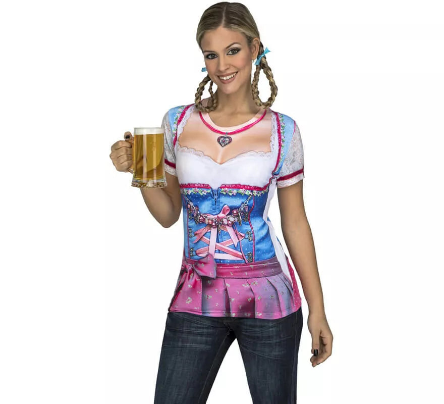 Translation missing: es.Camiseta disfraz de Tirolesa azul y rosa para mujer
