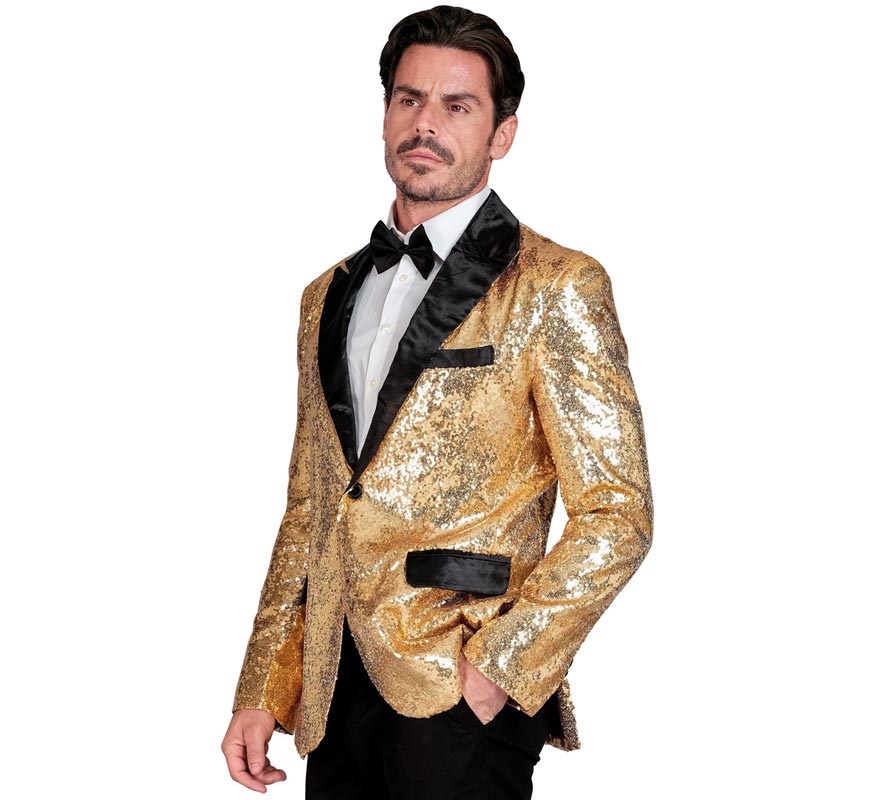 Translation missing: it.Chaqueta de Fiesta dorado y negro con lentejuelas para hombre