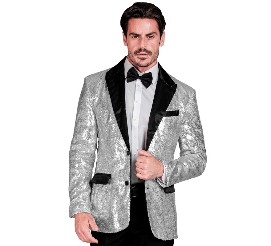 Translation missing: it.Chaqueta de Fiesta plateado y negro para hombre