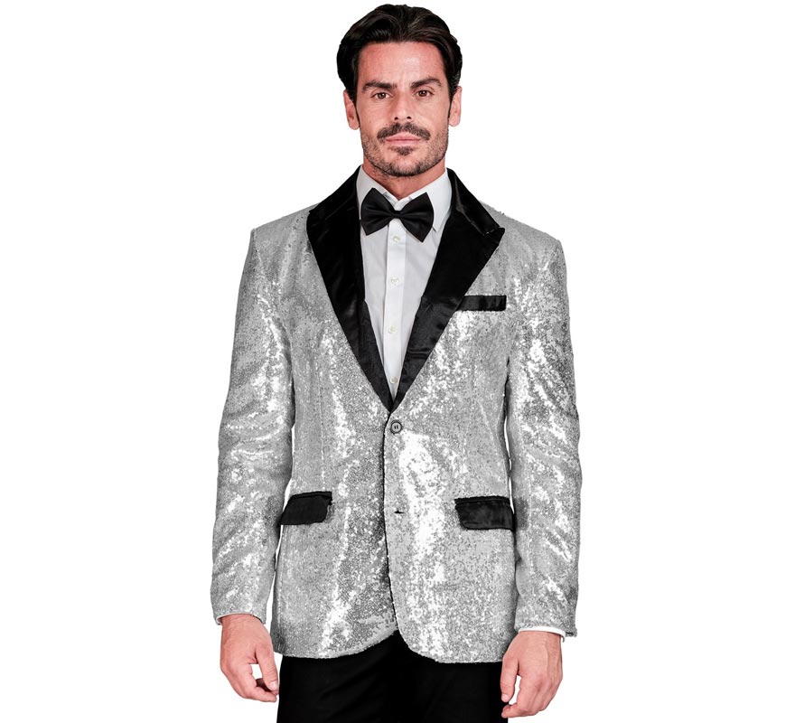 Translation missing: it.Chaqueta de Fiesta plateado y negro para hombre