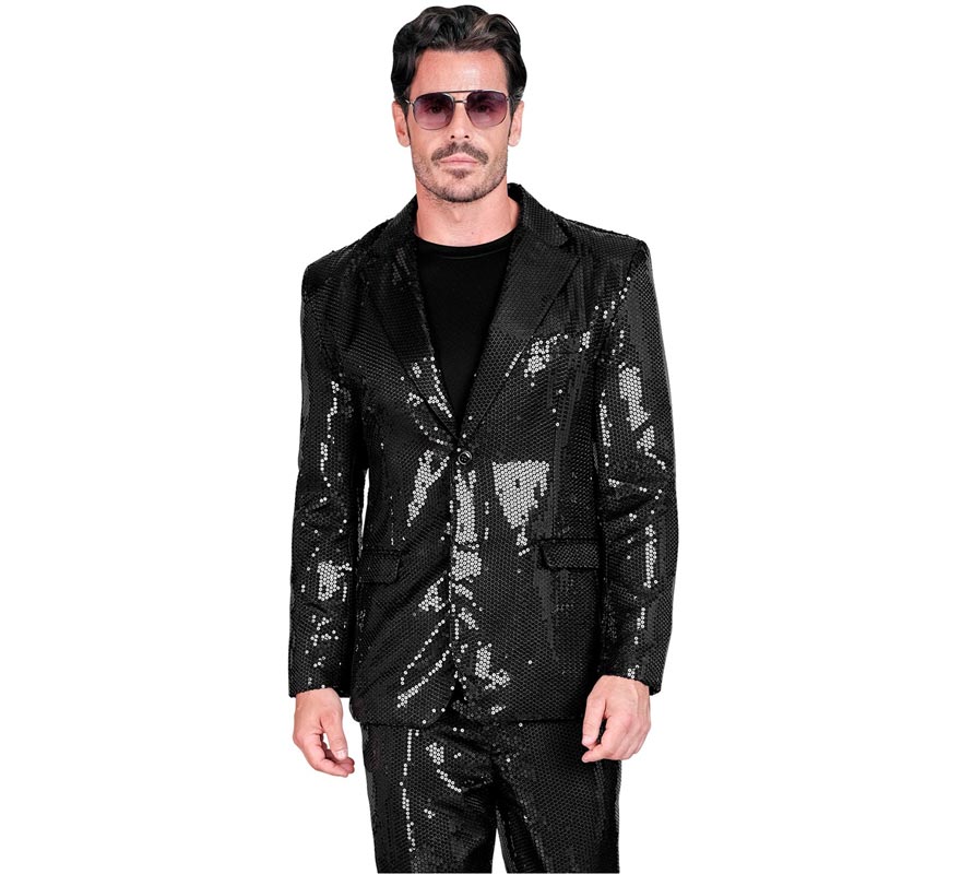 Translation missing: es.Chaqueta de Moda Disco negra con lentejuelas para hombre
