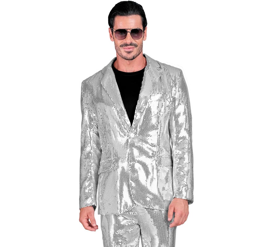 Translation missing: it.Chaqueta de Moda Disco plateada con lentejuelas para hombre