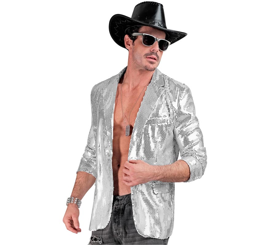 Translation missing: es.Chaqueta de Moda Disco plateada con lentejuelas para hombre