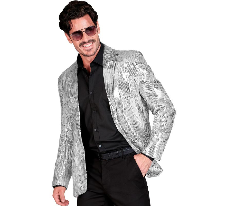 Translation missing: es.Chaqueta de Moda Disco plateada con lentejuelas para hombre