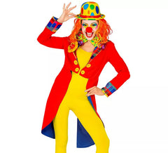 Costume o giacca da clown rosso e giallo per donna