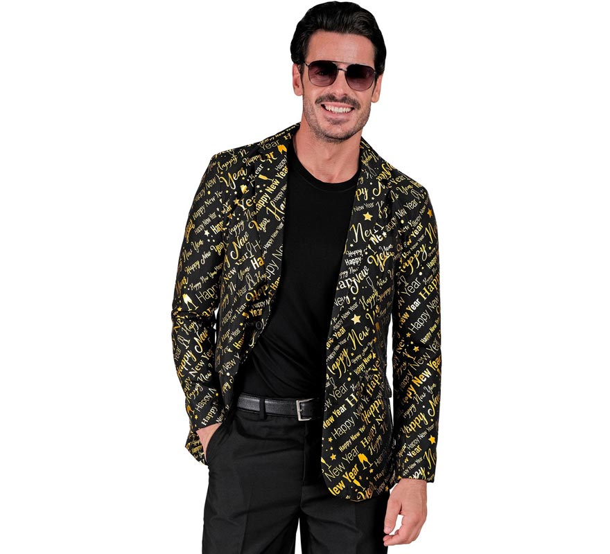 Translation missing: es.Chaqueta Feliz Año Nuevo negro y dorado para hombre