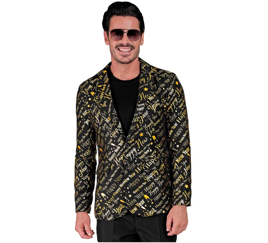 Translation missing: es.Chaqueta Feliz Año Nuevo negro y dorado para hombre