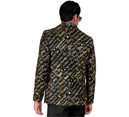 Chaqueta Feliz Año Nuevo negro y dorado para hombre