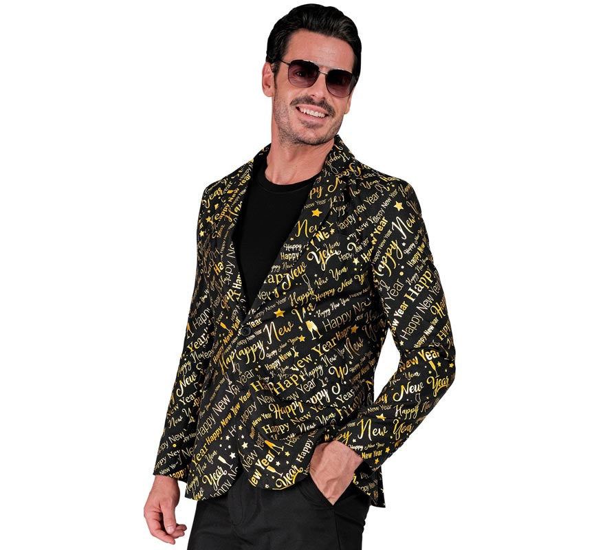 Translation missing: es.Chaqueta Feliz Año Nuevo negro y dorado para hombre