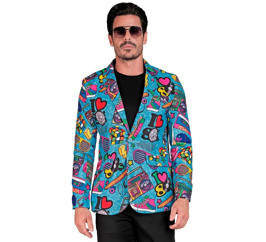 Chaqueta Fiesta Retro años 80 azul para hombre