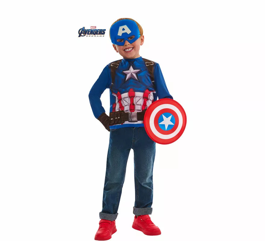 Translation missing: it.Disfraz o Kit de Capitán América para niño: Camiseta, Escudo, Máscara y Guantes