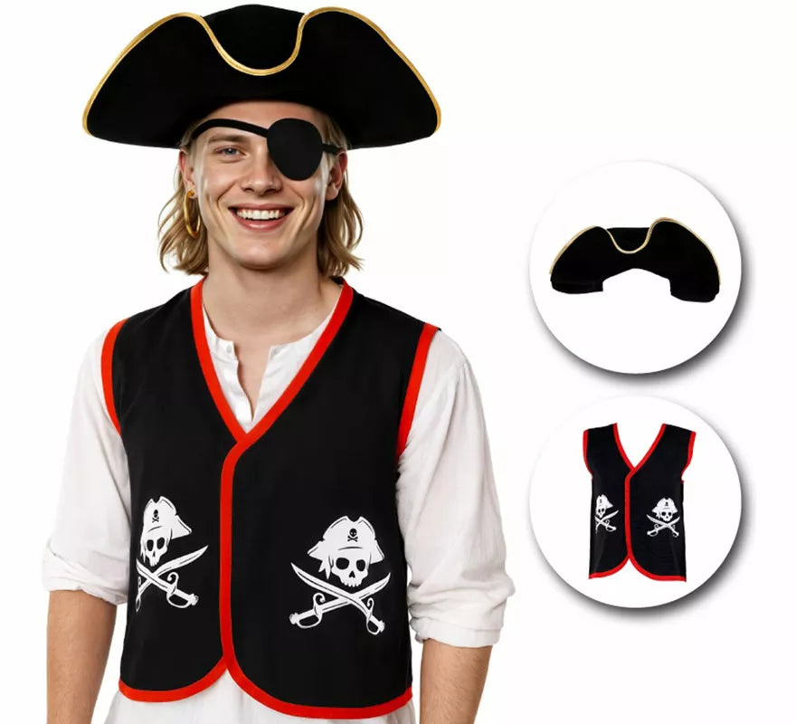 Disfraz o Kit de Pirata para adultos: Sombrero y Chaleco