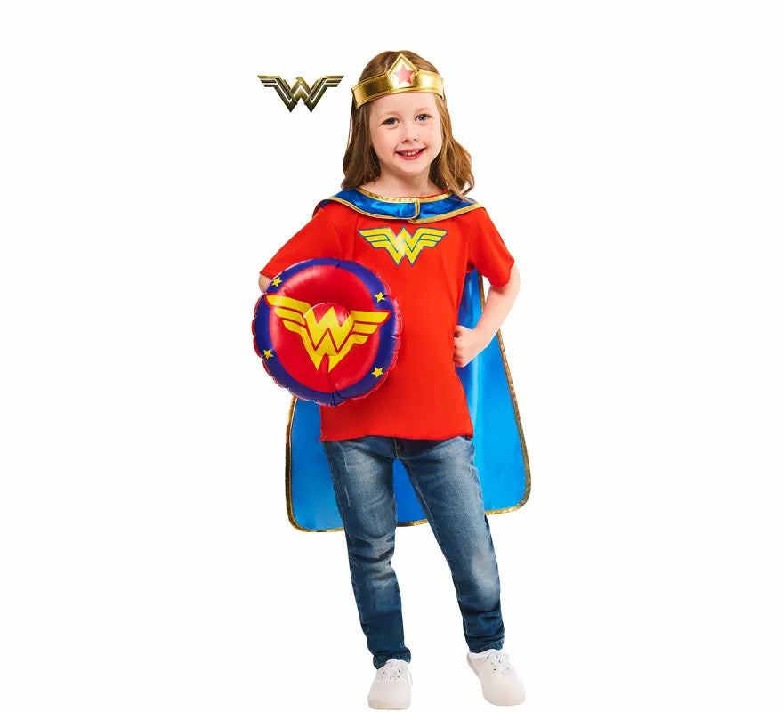 Translation missing: it.Disfraz o Kit de Wonder Woman para niña: Tiara, Capa, Escudo y Camiseta