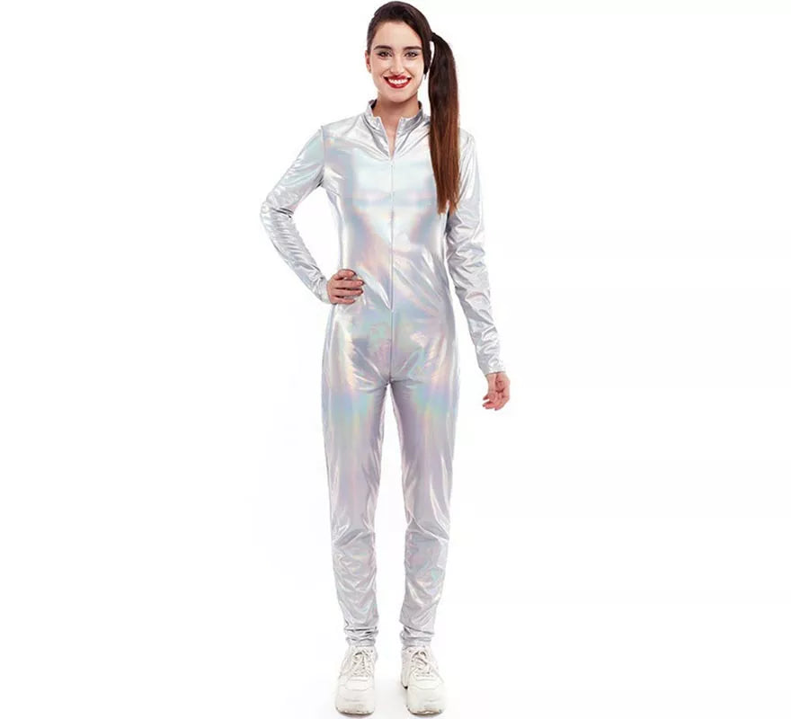 Translation missing: it.Disfraz o Mono metálico cierre frontal holográfico para mujer