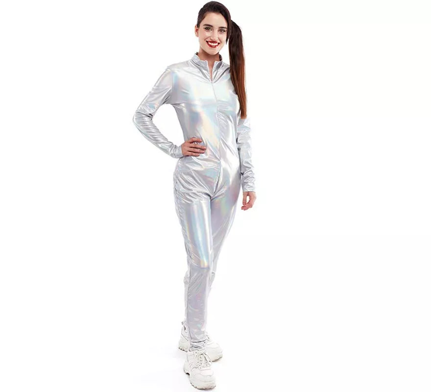 Translation missing: it.Disfraz o Mono metálico cierre frontal holográfico para mujer