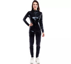 Costume o tuta da donna con chiusura frontale metallizzata nera