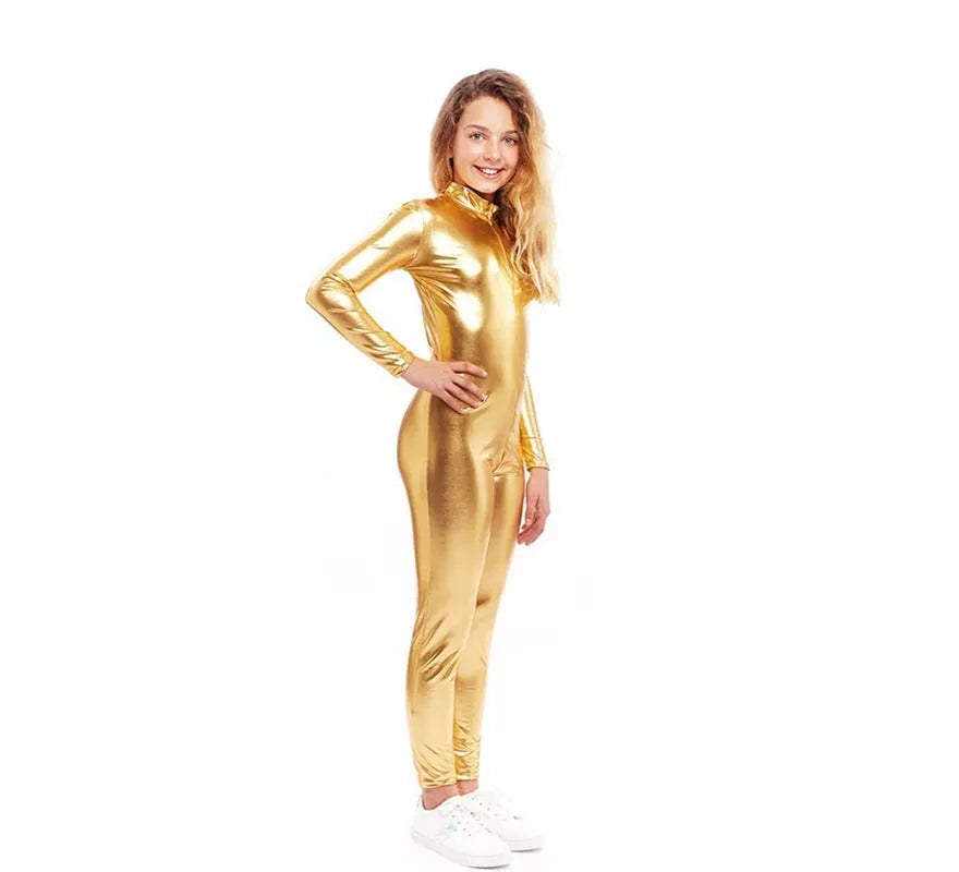 Disfraz o Mono Metálico dorado para niña