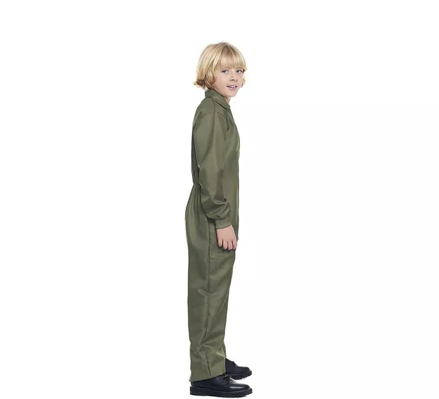 Disfraz o Mono Trabajador verde caqui cierre frontal para niño